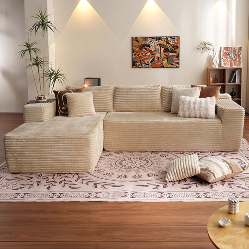 L-Shape Modular Couch, Plush Corduroy Fabric, No Assembly Required