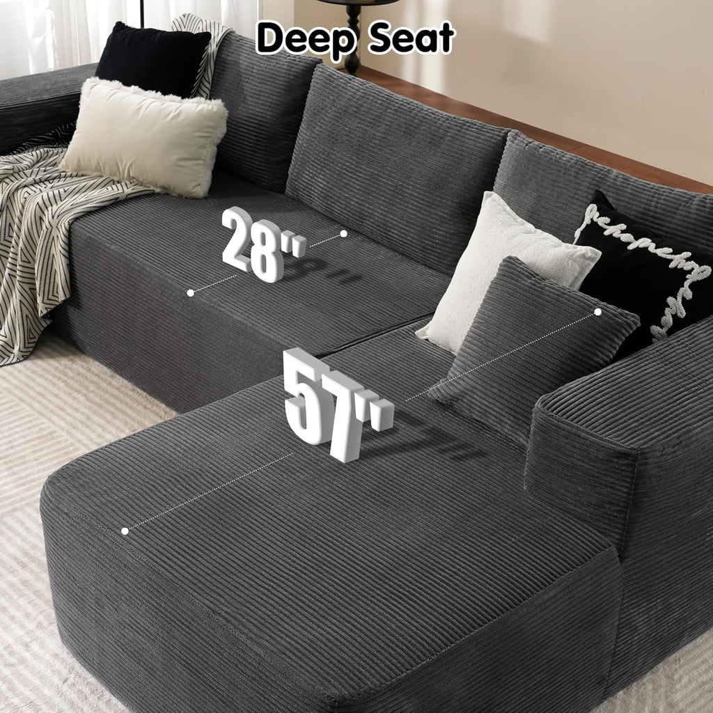 L-Shape Modular Couch, Plush Corduroy Fabric, No Assembly Required