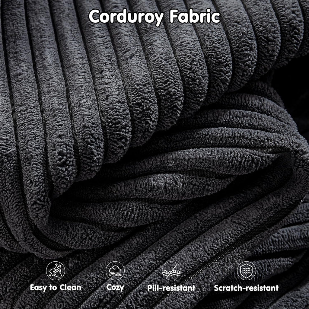 L-Shape Modular Couch, Plush Corduroy Fabric, No Assembly Required