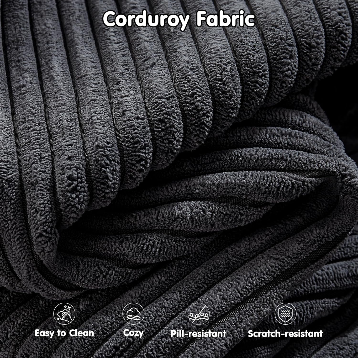 L-Shape Modular Couch, Plush Corduroy Fabric, No Assembly Required