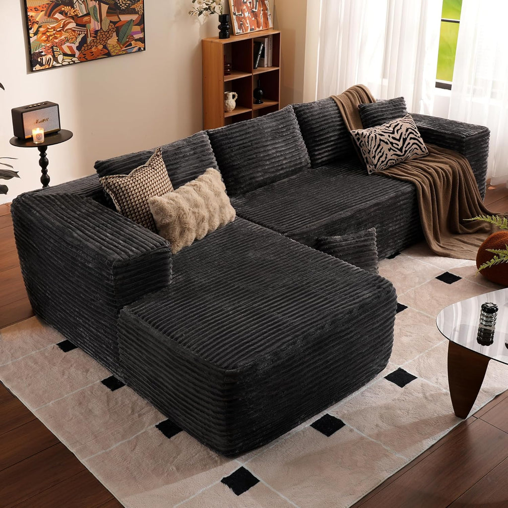L-Shape Modular Couch, Plush Corduroy Fabric, No Assembly Required