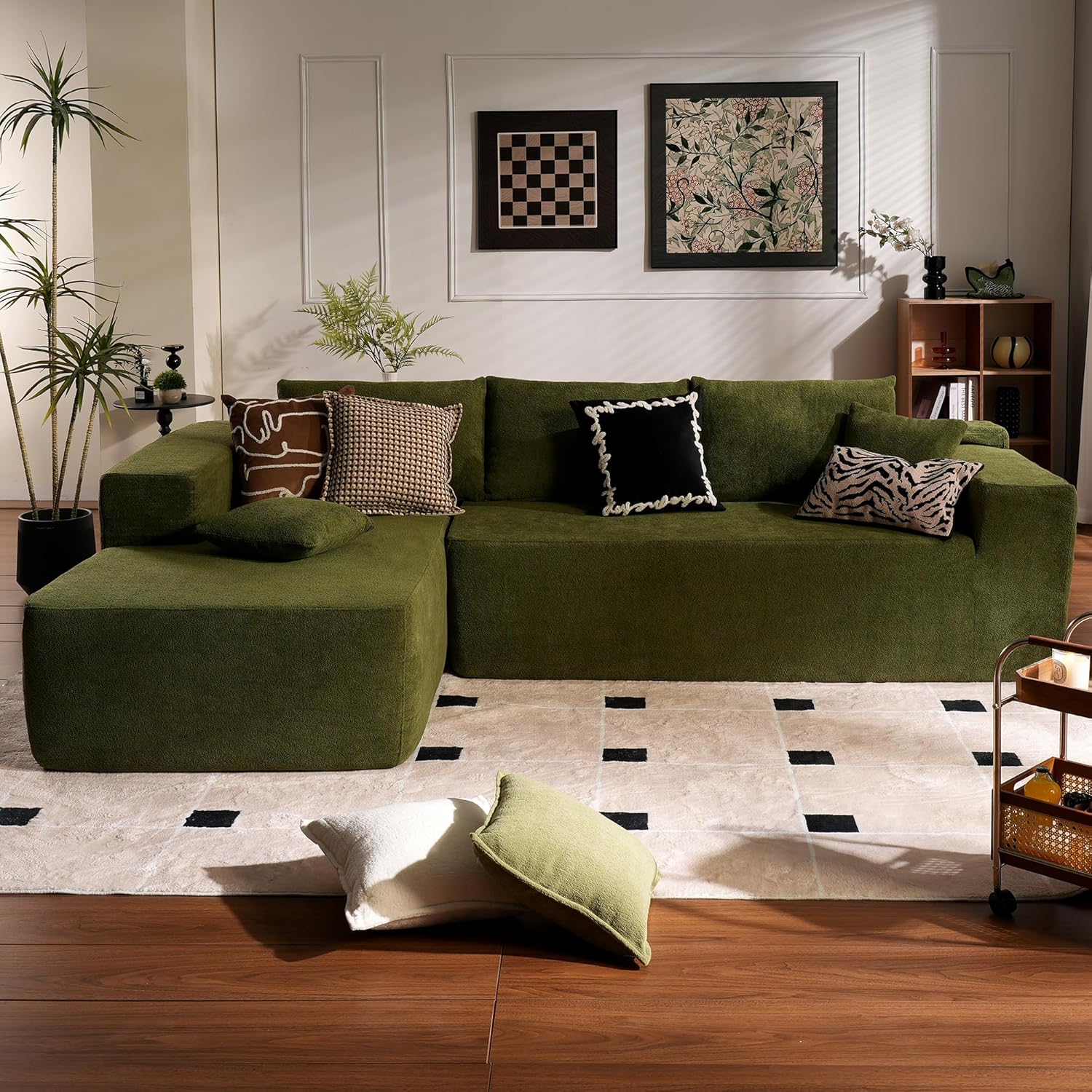 L-Shape Modular Couch, Plush Corduroy Fabric, No Assembly Required