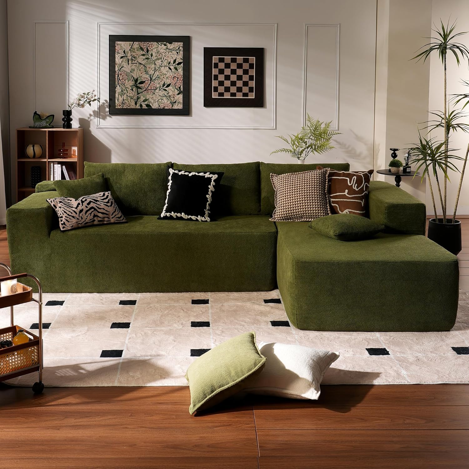 L-Shape Modular Couch, Plush Corduroy Fabric, No Assembly Required